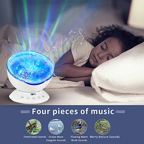 Ocean Wave Projector Lamp Music Player for Kid Adult,7 Color Changing Music Player Night Light Projector LED Concepts Bedroom Living Room Nursery Gift (White)
