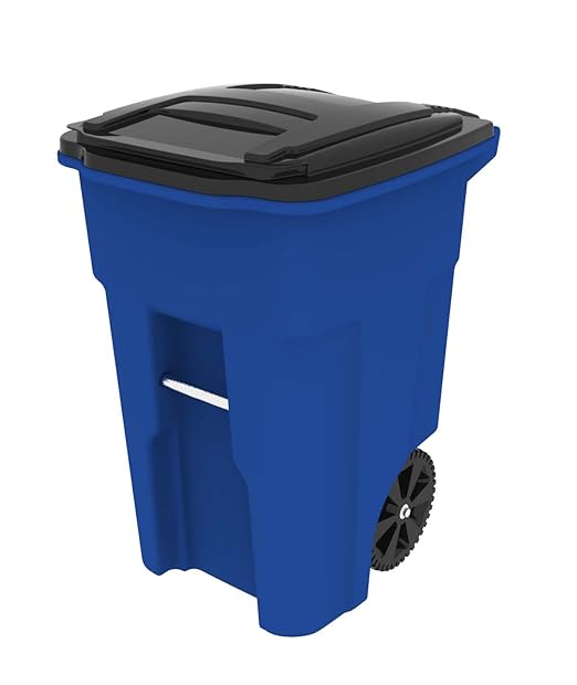 Toter 025548R1705 Residential Heavy Duty Two Wheeled Trash Can with Attached Lid, 48 Gallon