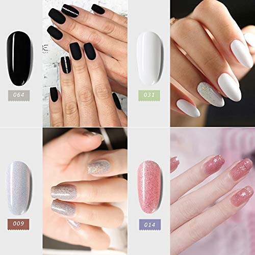 Bluedee Gel Nail Polish Starter Kit 4 Colors Twinkle Star Series Gel Polish Set with Base Coat Strength Top Coat 9W Nail Dryer Curing Lamp Full Home DIY Nail Art Tools