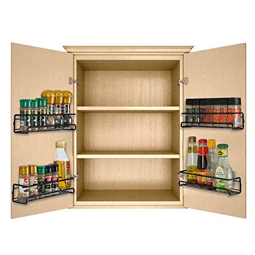 Spice Rack Organizer for Countertop, Set of 4 Metal Kitchen Shelf Organizer Wall Mounted Seasoning Storage Holder for Kitchen Pantry Cabinet Door, Spice Can Sauce Jars Bottle