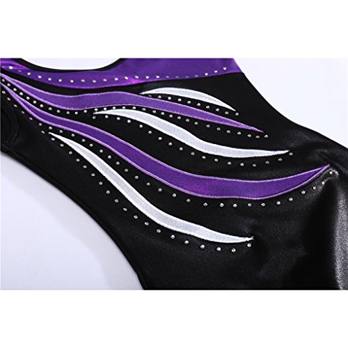 Shiny Waves Metallic Athletic Dance Gymnastics Biketards Leotards Unitards Outfit for Girls Purple Waves Black Size 10 - Thumbnail 3
