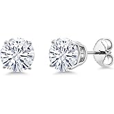 Gem Stone King 2.00 Cttw White Moissanite Stud Earrings For Women Men In 925 Sterling Silver | Round 6.5MM | Fine Jewelry Gifts for Her Mom Women Wife