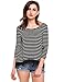 Mofavor Women's Scoop Neck 3/4 Sleeve A-line Lace Stitching Trim Striped Casual T-Shirt Tunic Tops