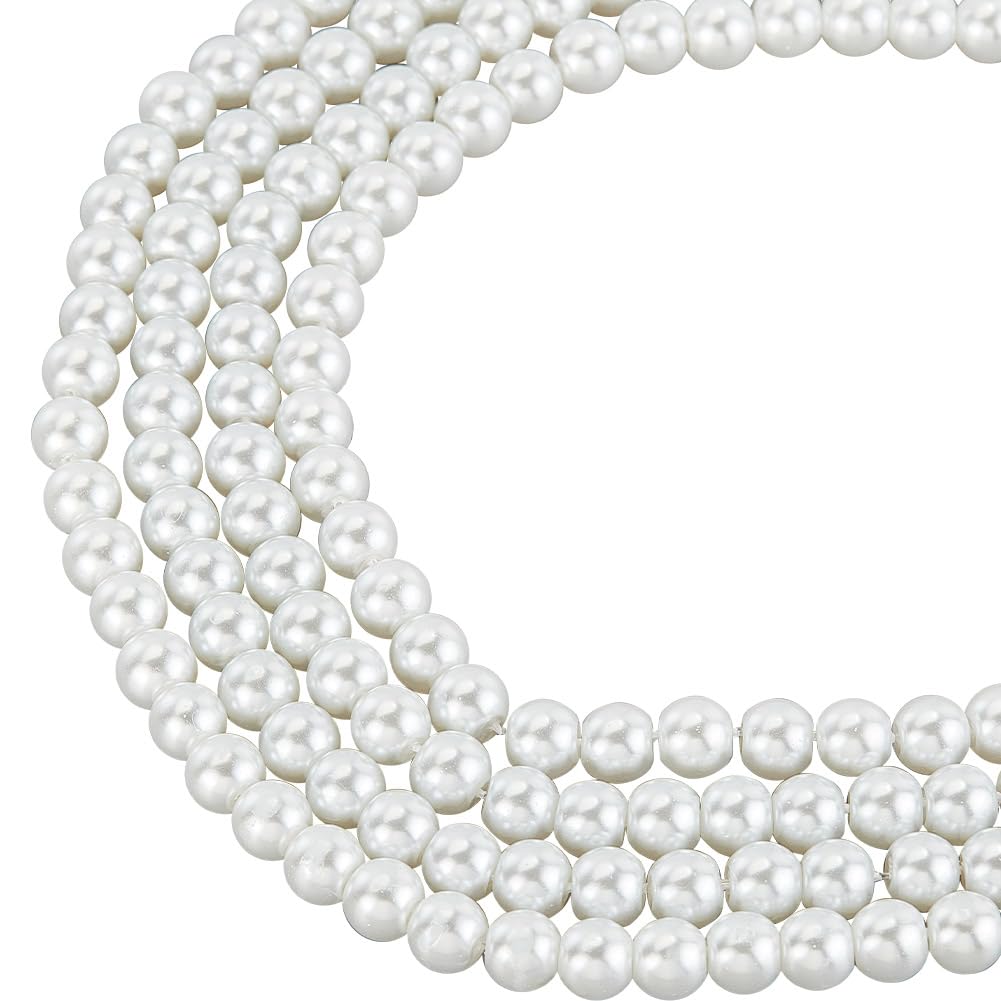 HOBBIESAY About 200Pcs White Round Glass Pearl Beads 8mm Loose Imitation Pearls Ivory Faux Pearls for Earring Jewelry Making Vase Filler Table Scatter Wedding Party Decoration Hole:1mm