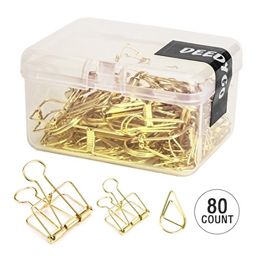 DeedyGo 15 Gold Binder Clips and 65 Cute Paper Clips Assorted Sized Smooth Stainless Steel Clips for Office School Supplies - Thumbnail 5