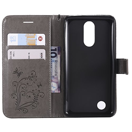 LG Aristo Case, LG Rebel 3 LTE Case, LG Phoenix 3 Case, LG Fortune Case, LG Rebel 2 LTE Case, LG Risio 2 Case, LG K8 2017 Case,Wallet Leather Folio Card Holder Phone Case Cover,Butterfly Gray