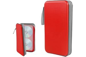 Zpana Car CD Case, 96 Capacity Hard Shell Sturdy DVD Holder with Closure, Portable Zipper Automotive Disc Organizer Storage Bag Accessories for Travel, Universal for Vehicles(Red)