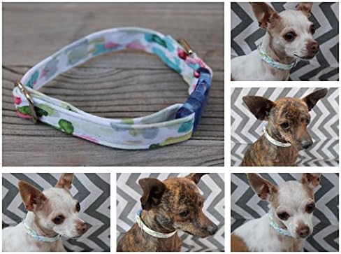Puppy Dog Collar XXS/XS 6 to 9 Inches Tiny Watercolor Rose Pink Purple Blue Cotton Handmade for Teacup Dog Yorkie Chihuahua Maltese