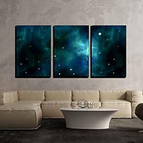 3 Piece Canvas Wall Art - an Image of a Space and Stars Background - Modern Home Art Stretched and Framed Ready to Hang - 16"x24"x3 Panels