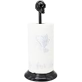 Owlgift Black Skull Paper Towel Holder – Gothic Cast Iron Head, Matte Iron Base, Dark Home & Halloween Kitchen Decor, 14.6” Tall