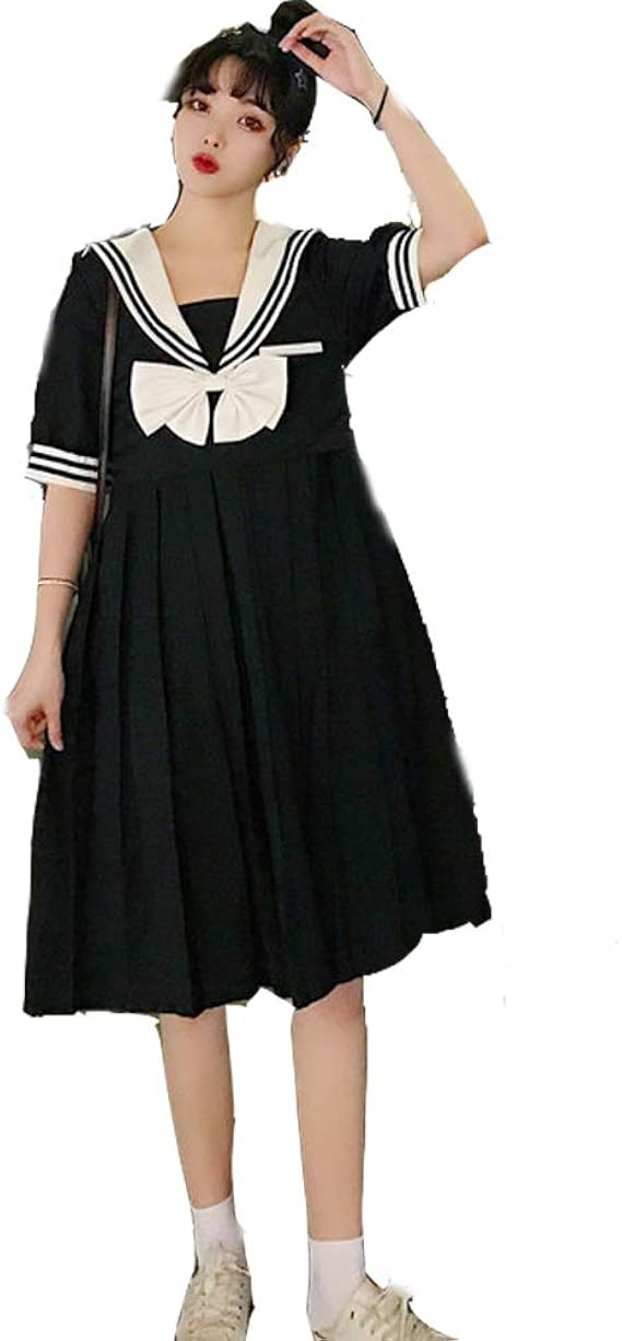 Amazon Kayaa レディース 海軍風 ワンピース 半袖 学院風 ドレス 着痩せ 蝶結び 森ガール ワンピ レディース かわいい ゆったり セーラー 服 春夏 ネイビー フリーサイズ ワンピース チュニック 通販
