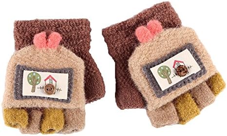 Fingerless Gloves,Flip Top Gloves,Child Winter Gloves,Convertible Gloves with Mitten Cover By Cydnlive,5 Colors (Khaki)