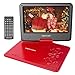 DBPOWER 11.5" Portable DVD Player with 9.5" Swivel Screen, 5-Hour Built-in Rechargeable Battery, Support CD/DVD/SD Card/USB, with Car Charger and Power Adaptor, Red primary