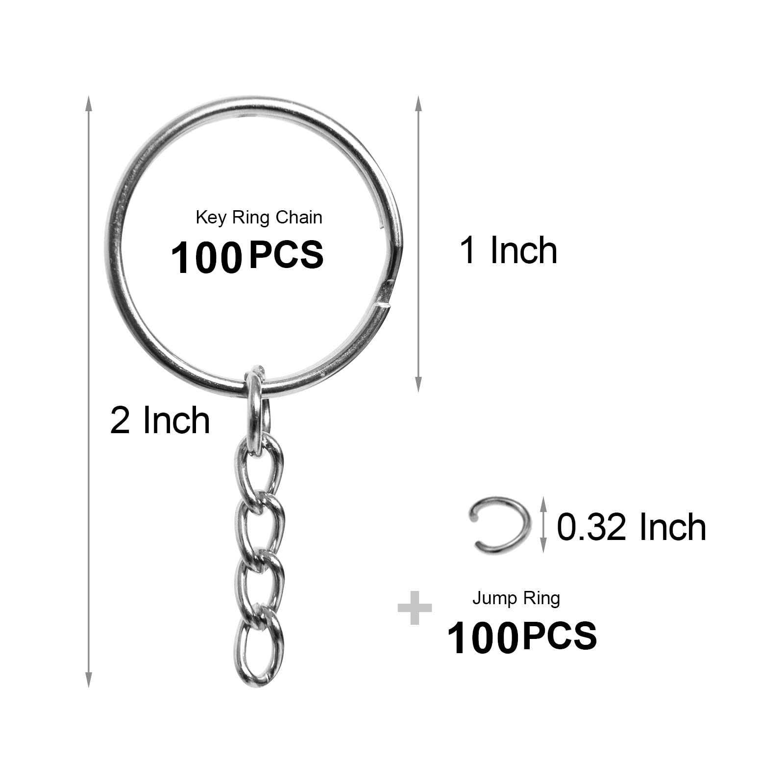50PCS Bulk Keychains, 1 Inch Key Rings and Chain