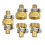 cozyou Brass 1/2" or 3/8" Garden Hose Repair Mender Male Female Connector with Stainless Clamp 3 Sets