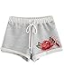 SweatyRocks Women's Vintage Floral Embroidery Drawstring Summer Casual Shorts Grey S