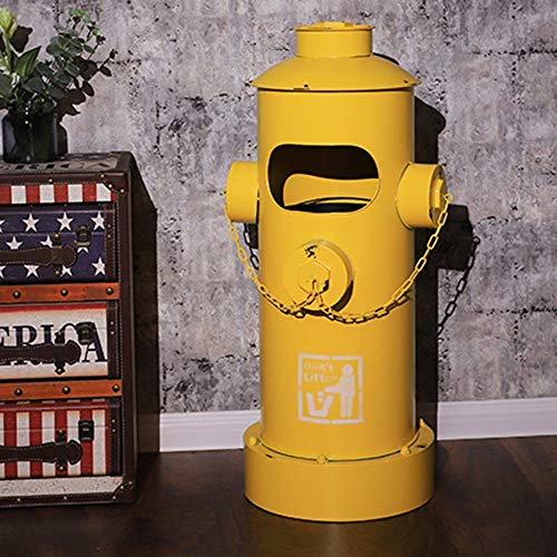 MQW Red/Yellow Industrial Wind Fire Hydrant Trash Bin Retro Old Iron Iron Storage Bucket Creative Oil Buckle Floor Decoration 44 87 (cm) Delicate and Beautiful (Color : Yellow)