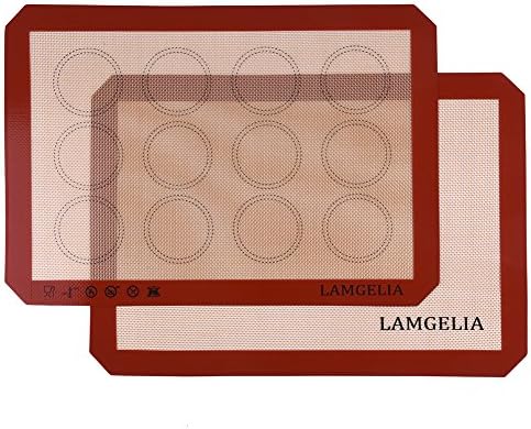 Lamgelia Silicone Baking Mat Sheet Set (2) Half Sheets - Non Stick Cookie Sheets Professional Grade (Red)