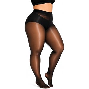 HONENNA Plus Size Tights for Women Shiny Pantyhose Sexy Oil Glossy Sheer Black Stockings Nylon Club Outfits