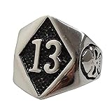 PAURO Men's Stainless Steel No. 13 Evil Skull Motorcycle Biker Ring Silver Size 8