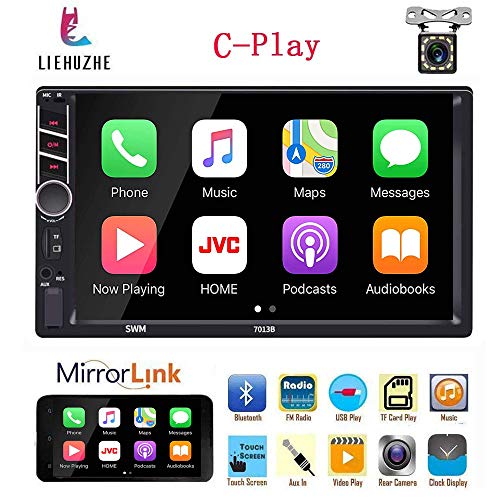 Liehuzhekeji Double Din Car Stereo Reciver, 7 Inch HD Touch Screen C-Play Car Radio Head Unit, Support Android and iOS Mirror Link&Bluetooth/FM/USB/AUX/RCA/with 8Led Lights Backup Camera