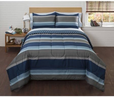 American Original Navy Liam Stripe Bed in a Bag Bedding Comforter Set (Twin XL)