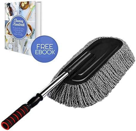 Dusterior | 4 Pcs Finest Multipurpose Microfiber Car Duster, Stainless Steel Retractable Handle with Comfy Grip, for Ultimate Trapping Dust and Pollen, 15.7in, Grey | 306.3