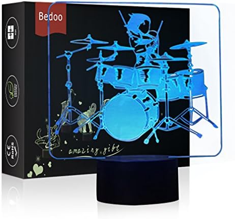 Echodream LED Night Light 3D Illusion Bedside Table Lamp 7 Colors Changing Sleeping Lighting with Smart Touch Button Warming Present Creative Decoration Ideal Art and Crafts (Drum kit)