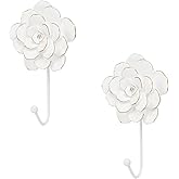 Guichifun Flower Coat Hooks Wall Decor - 2pcs Resin White Decorative Wall Hooks for Hanging Clothes Coats Towels Keys Bags Ha