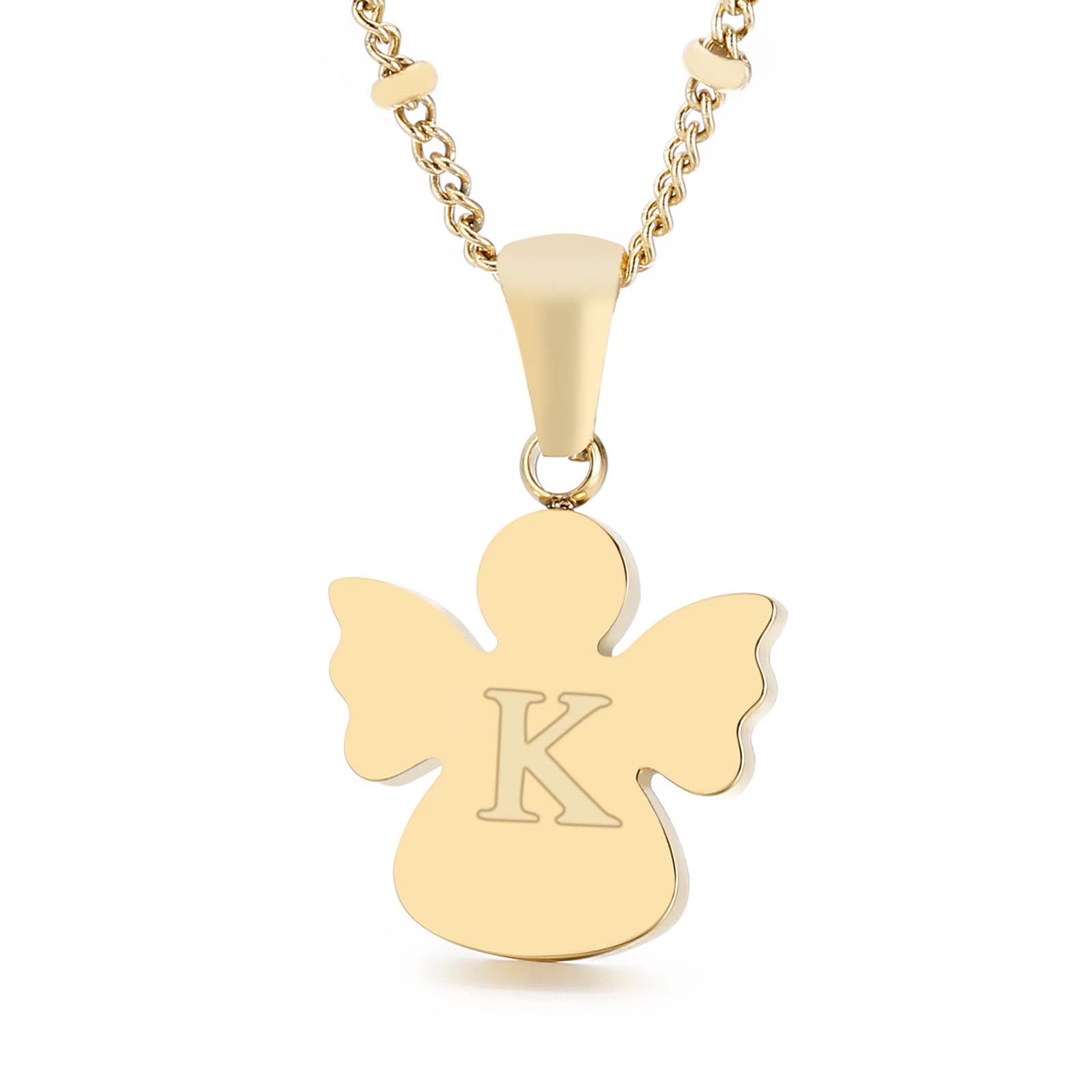 Qings Initial K pendant necklace, 26 letters golden angel chain, chain length 50 cm