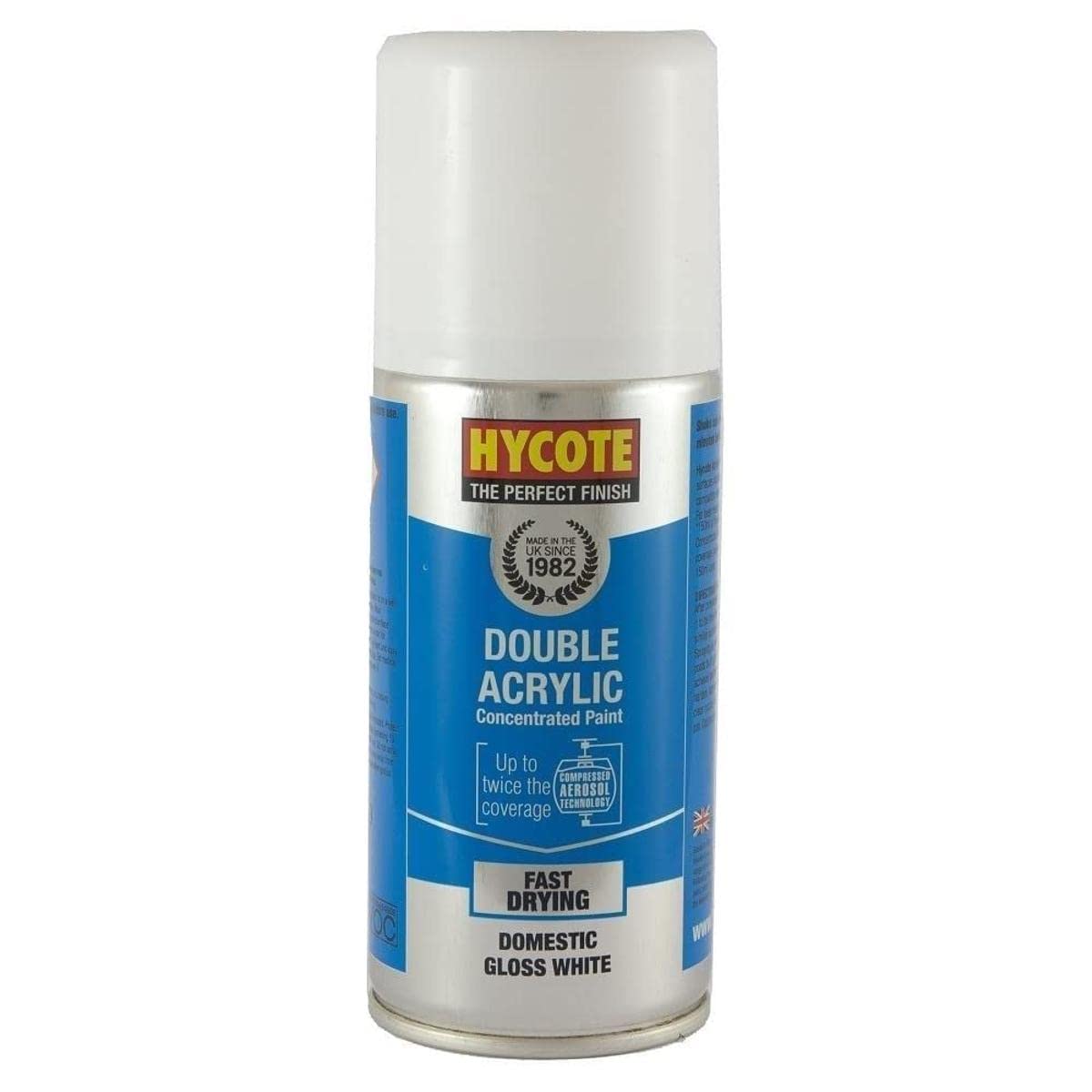 Hycote Double Acrylic Aerosol Car Spray Paint, Domestic Gloss White, 150 ml