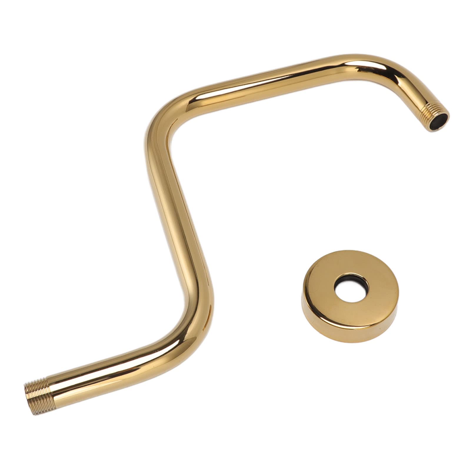 S-Shaped Gooseneck Shower Arm Wall Mounted Brushed Gold Stainless Steel Shower Arm for High Pressure Rain Shower Heads, Adjustable Angle Shower Fitting