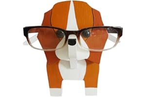 Red Dollar Handmade Wood Carved Animal Eyeglass Holder, Cute Sunglasses Display Stand, Nightstand Home Office Desk Decor, Christmas Holiday New Year Business Gift for Men Women Adults (Dog)
