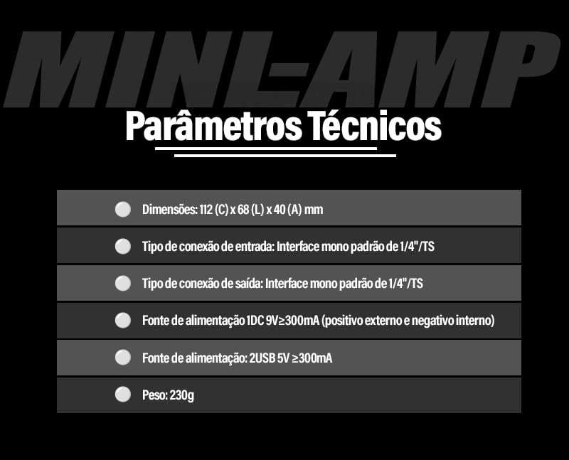 VEDO M-VAVE Pedal de efeitos MINI-AMP com simulação de pré-amplificador, 9 efeitos de amplificadores clássicos, equalizador de 3 bandas e true bypass.