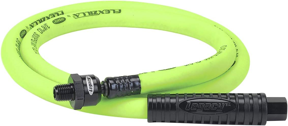 Flexzilla Ball Swivel Whip Air Hose, 3/8 in. x 4 ft. (1/4 in. MNPT Ball Swivel x 1/4 in. FNPT Ends), Heavy Duty, Lightweight, Hybrid, ZillaGreen - HFZ3804YW2B