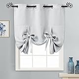 Greyish White Tie Up Shades - Solid Pattern,Xmas Deco Grommet Top,Room Darkening Curtain Panel Window Treatment Drapery by PONY DANCE,46