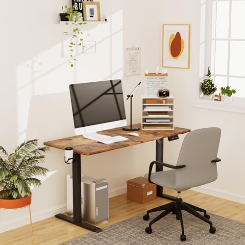 Cakhdry Escritorio elevable,Escritorio Ajustable Altura electrico,160 * 60CM Escritorio,Escritorio de Pie para Oficina en Casa, con Memoria y Soporte Metálico en T (rústicos Vintage)