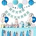 Litaus Frozen Theme White and Blue Party Decorations for Girls, Balloons, Pom Poms Flowers, Birthday Banner, Paper Garland, Tassels for 1st Birthday Girl Decorations Kids Birthday