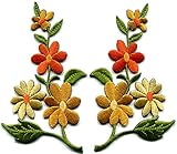 Orange gold wild flowers pair floral boho embroidered appliques iron-on patches new S-1265