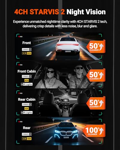 Vantrue N5S 4 Channel WiFi 360 Degree Dash Cam, STARVIS 2, IR Night Vision, 2.7K+1080P*2+1440P Front Rear Inside Dashcam, Voice Control, GPS, 24 Hours Parking Mode, Support 1TB Max