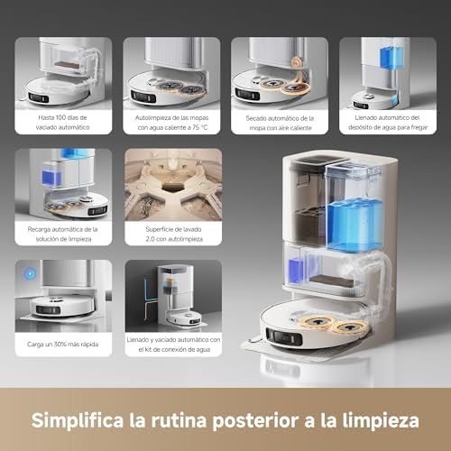 Aspirador robô DREAME L40 Ultra Ae com sucção de 19k Pa, uma seleção variada de escovas e esfregão de alcance flexível, remove a sujeira úmida e seca, a estação tudo-em-um esvazia a poeira