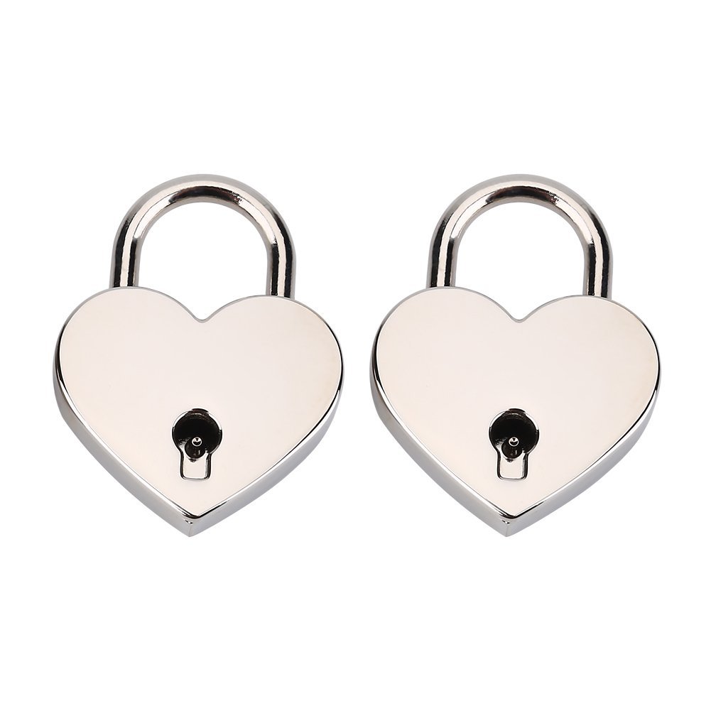 Fydun Metal Heart Lock Mini Lock with Key, 2 sets Metal Lock for Luggage Diary Book Jewelry & Storage Box