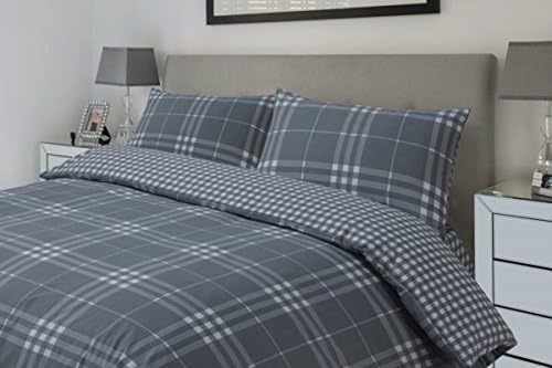 Hotel Linens pm Gingham Grey Check Reversible Duvet Cover Sets (Double)