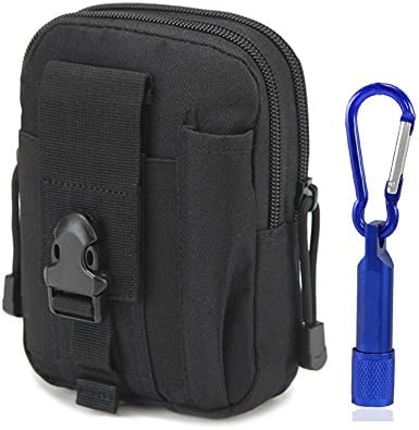 Ziomee Compact Tactical Molle Multi-Purpose Poly Tool Holder EDC Pouch Camo Bag Military Nylon Utility Tactical Waist Pack Camping Hiking Pouch with Mini Flashlight,Black 11