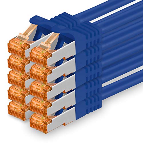 1aTTack.de 5m - Cat.7 Netzwerkkabel Blau - 10 Stück Gigabit Ethernet LAN Kabel 10000 Mbit s Patchkabel Cat7 Kabel S FTP PIMF Schirmung LSZH Cat.7 Rohk