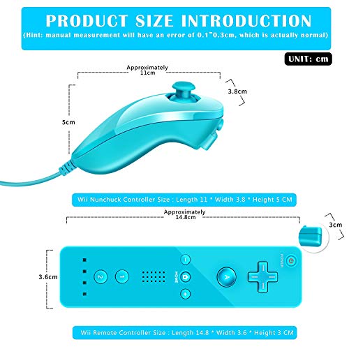 Maliralt Wii Remote Controller and Nunchuck for Nintendo Wii/Wii U, LP02 Wii Wireless Controller with Joystick Silicone Case and Wrist Strap Build-in Vibration Motor - Cyan (Third-Party Made) - Thumbnail 6