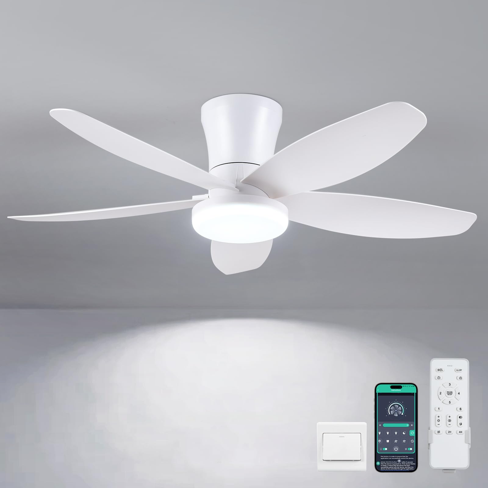 Photo 1 of **USED, INCOMPLETE** Surtime Ceiling Fans with Lights-36 Low Profile Ceiling Fan with Light and Remote/APP Control,Flush Mount,DC Reversible,LED Dimmable Modern Ceiling Fans for Bedroom,Indoor/Outdoor Patio Use(White)