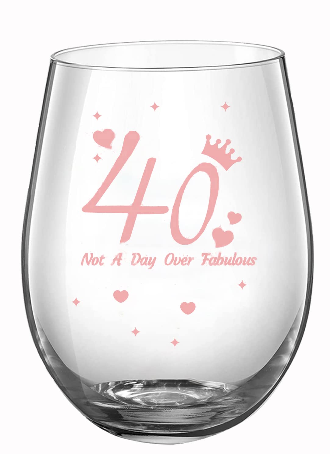 JUWNMANT 40th Birthday Gift with Funny Sayings, Not A Day Over Fabulous - Rose Gold Wine Glass for Men and Women, 17 Oz Stemless - Party, Wedding, Anniversary Decorations (40)