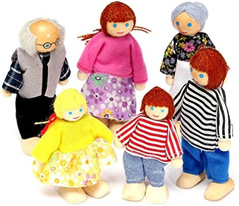Fun Family Doll | Cute Colorful Family Doll Toy Set of Grandpa Grandma Mom Dad Brother Sister | Durable Non-Toxic Natural Wood Paint Cloth for Creative House Role-Play Education Game | 1370