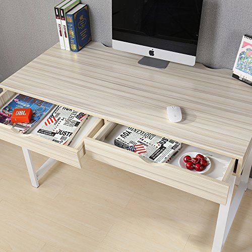 Dland Home Office Computer Desk with 2 Drawers 858-MW, Composite Wood Board with Metal Frame, Maple White Leg, 47" Medium Size, 1 Pack